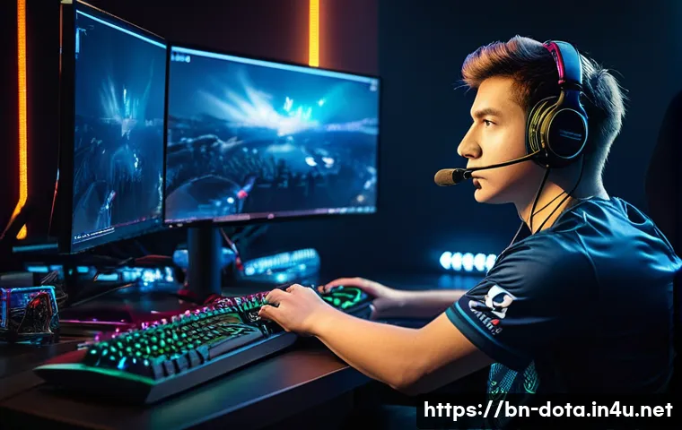 도타2 트위치 스트리머 추천 - **Prompt:** A highly skilled male Dota 2 professional player, in his late 20s, intensely focused on ...