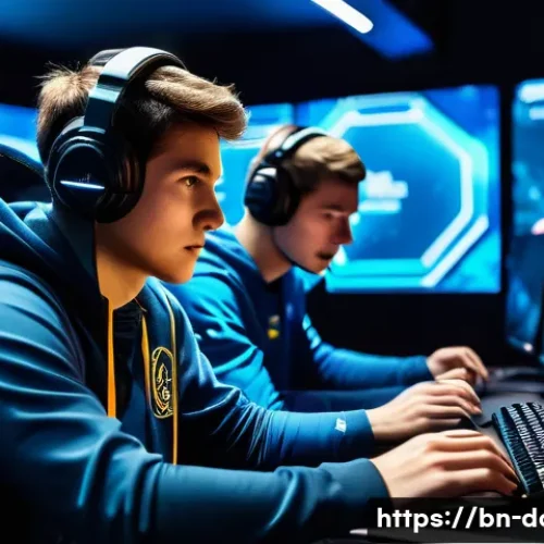 도타2 게임 종료 전략 - A dynamic esports team huddled together in intense communication during the final moments of a compe...