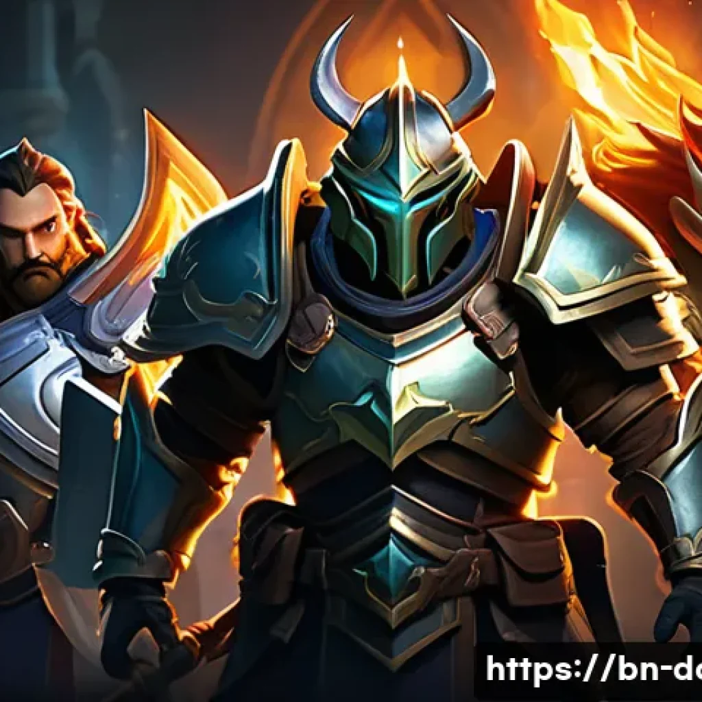 도타2 초보자를 위한 Q A - A dynamic Dota 2 team composition scene featuring three distinct hero roles: a Carry hero wielding a...