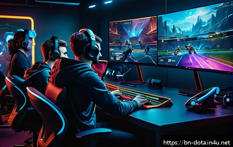 도타2 픽 밴 전략 - A detailed digital illustration of a strategic esports team in a modern gaming room, focused on draf...