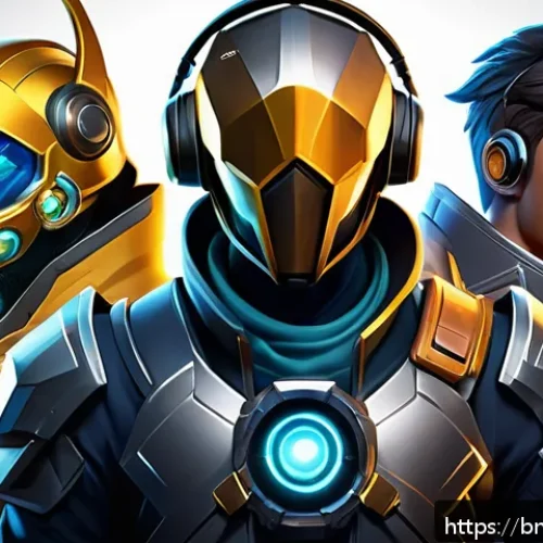 도타2 티어 시스템 - A dynamic digital illustration of a diverse group of Dota 2 players representing different skill tie...