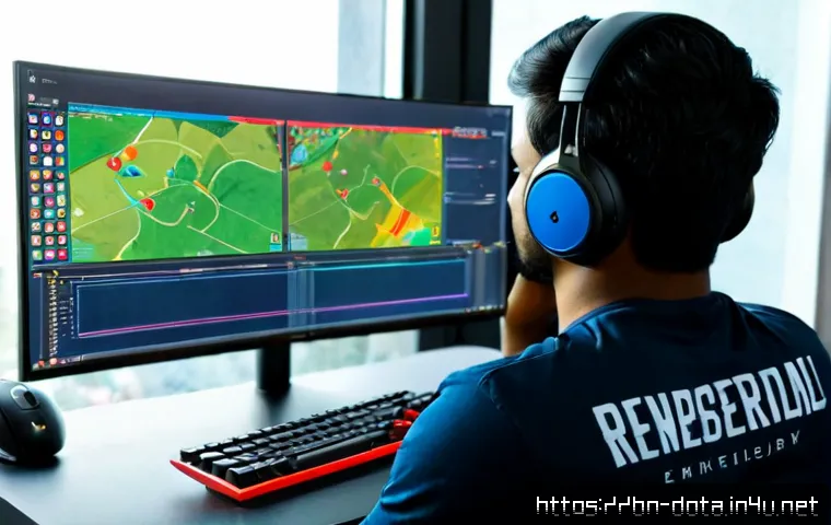 도타2 게임 분석 소프트웨어 - Photorealistic Bengali esports analyst at a clean home desk, studying a fantasy multiplayer battle g...